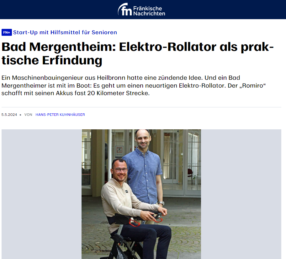 Romiro Elektro-Rollator Erhält Anerkennung in der Bad Mergentheim Zeitung!