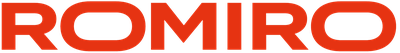 ROMIRO Logo Schrift in Rot auf transparentem hintergrund
